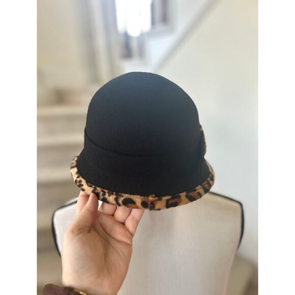 Vintage Wool & Faux Leopard Print Belted Cloche Hat - Picture 2 of 6